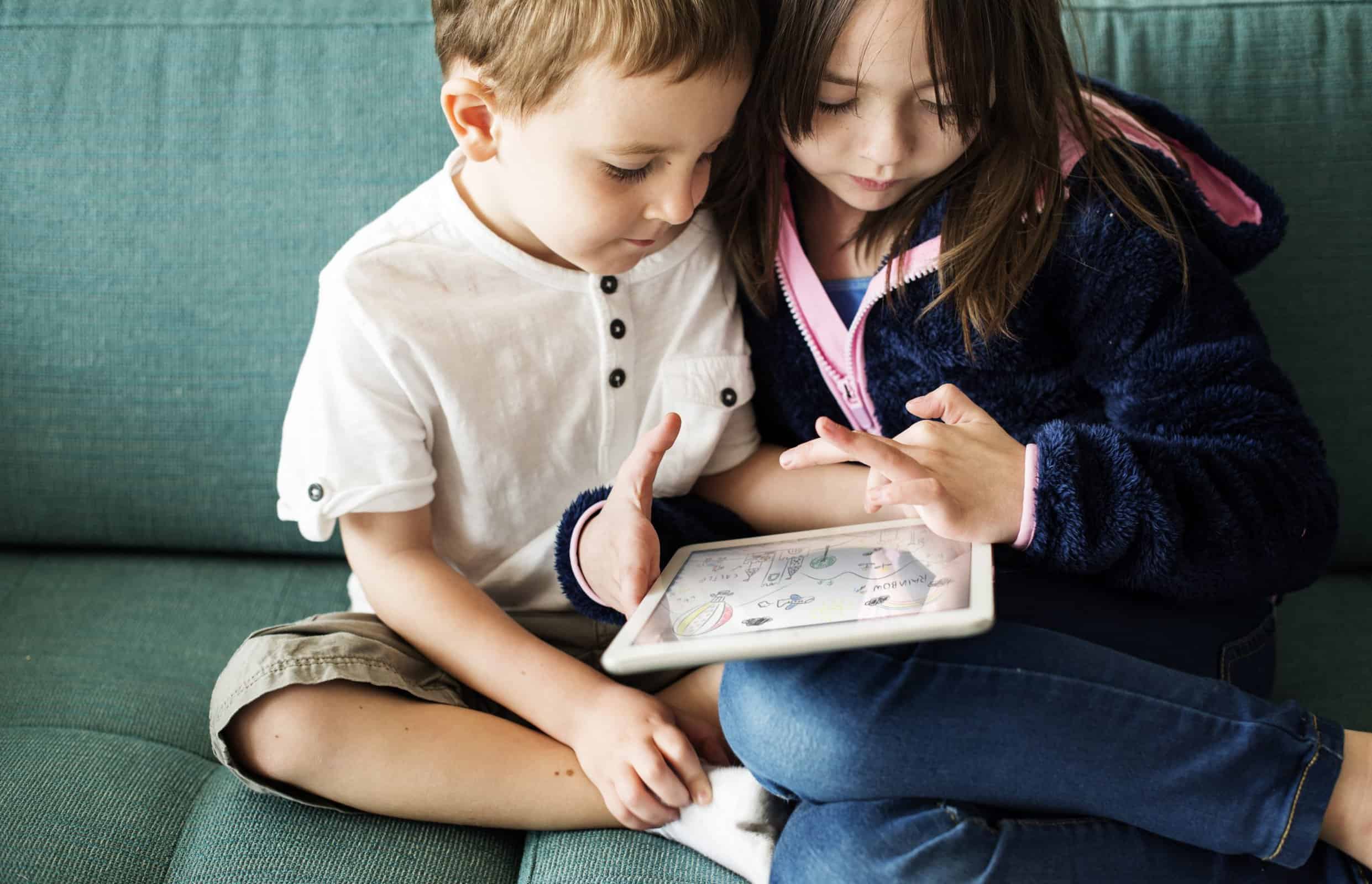 Sister Brother Playing Techie Digital Device